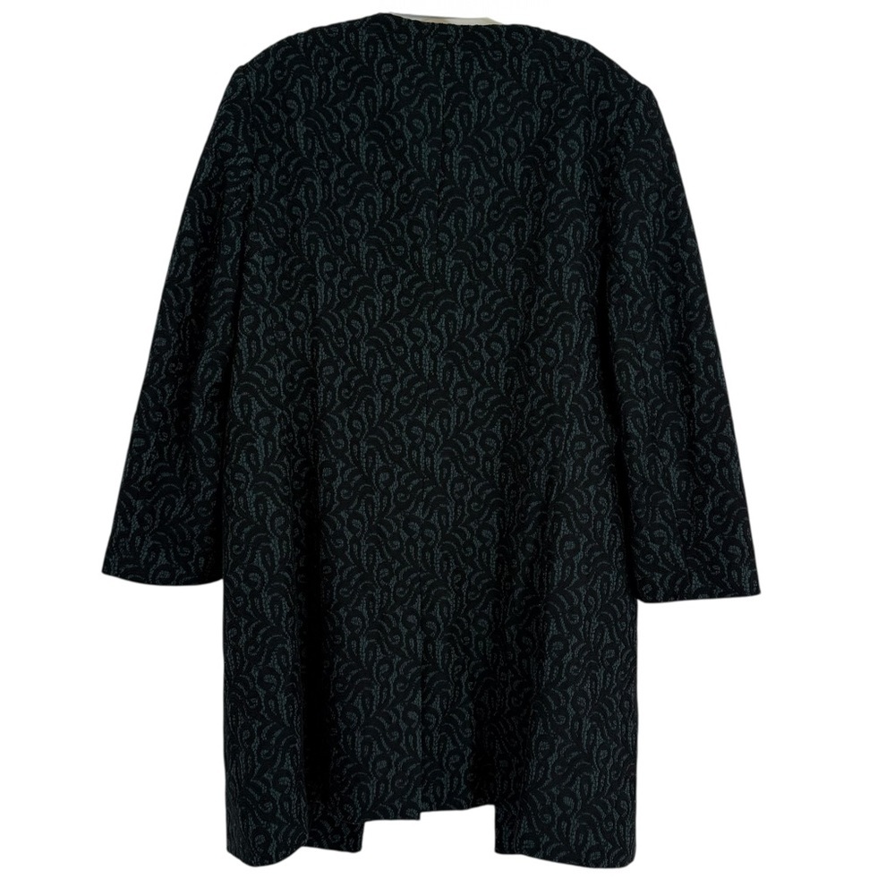 TALBOTS Blazer Size 12 Jacket Open Front Lace Brocade Blue Black Longline